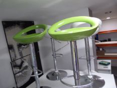Pair of Lime Green & White Gas Lift Bar Stools
