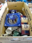 Box containing Ringtons & Commemorative Ware