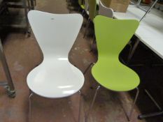 32 Green & White Stackable Dining Chairs on Chrome Feet