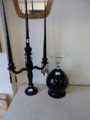 Black Gothic Glass Candle Stick & Vase
