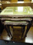 Nest of 3 Tables with Green Leather Inlet Top