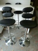 Pair of Black Leather & Chrome Gas Lift Bar Stools