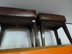 Pair of Chestnut Leather Bar Stools on Tapered Legs