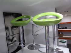 Pair of Lime Green & White Gas Lift Bar Stools