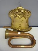 Art Nouveau Crumb Tray & Brush and Copper Bugle