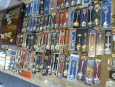 Large Collection of Souvenir Spoons & Display Cabinet