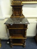 Pair of Late Victorian Gothic Style Mahogany Marble Topped Side Cabinets