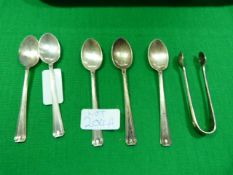 5 Silver Tea Spoons + 1 Sugar Tong
