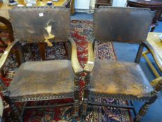Pair of Edwardian Oak Elbow Chairs