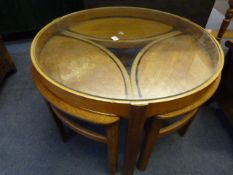 1960's Teak Glazed Top Circular Nest of 4 Tables