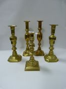 5 Georgian Brass Candle Sticks