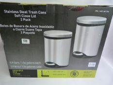 *2 Pack of Soft Close Stainless Steel Pedal Bins