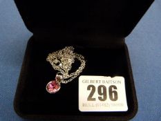 Silver Coloured Necklace with Pink Stone
