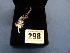 Silver Coloured Necklace with Flower Shape Pendant & Pink Stone