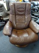 Dark Brown Leather Reclining Swivel Chair