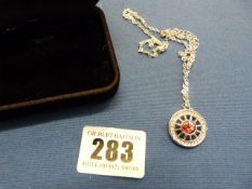 Silver Coloured Necklace with Pink Stone Pendant