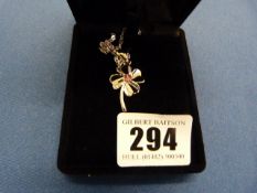Silver Coloured Flower Pendant Necklace with Pink Stone