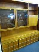 Nathan 1978 Teak Wall Unit with Smoke Glass Doors