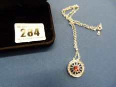 Silver Coloured Necklace with Pink Stone Pendant