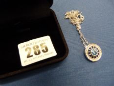 Silver Coloured Necklace with Blue Stone Pendant