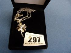 Silver Coloured Necklace with Flower Shape Pendant & Blue Stone