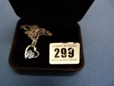 Silver Coloured Necklace with Hear Shape Pendant & Blue Stone