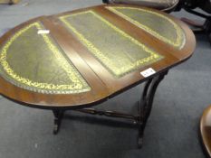Small Twist Mahogany and Leather Inlaid Drop Leaf Table