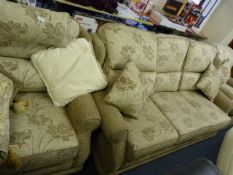 Beige and Fawn Floral 3 Seater Sofa and 2 Chairs