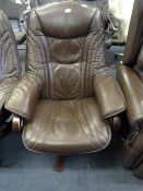 Brown Leather Chair on Swivel Base