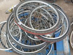 Pallet Containing 8 Pairs of Assorted Cycle Wheels