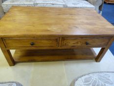Oak Occasional Table with Undershelf & Drawers