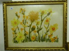 Gilt Framed Embroidery Depicting Flowers