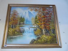 Gilt Framed Oil on Board of an Alpine Scene