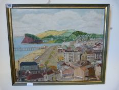 Oil on Board of a Coastal Seaside Resort