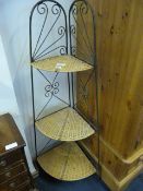 Wrought Iron & Rattan Corner Wot-Not