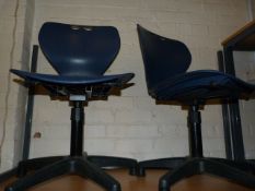 6 Swivel Chairs with Blue Plastic Moulded Seats