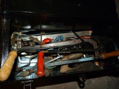 Tool Box Containing Engineer's Hand Tools Including Hack Saws - Drills etc