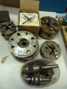 4 Lathe Chucks & 3 Face Plates & Other Lathe Accessories