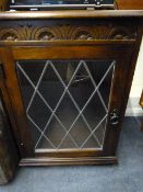Oak Music Cabinet with Leaded Glass Door