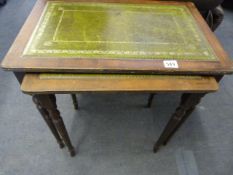 Nest of 2 Mahogany Tables with Inlet Leather Tops
