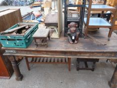 Assorted Wooden Furniture Including Carved Monkey - Bellows - Carved Stool - Edwardian Bookcase
