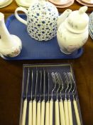 Tray Consisting of a Teapot - Vase & Oriental Ginger Jar & 12 Piece Fish Knife & Fork Set