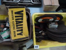 Box Containing Vehicle Light Bulbs & Box Containing Assorted Drill Bits - Cutting Discs etc