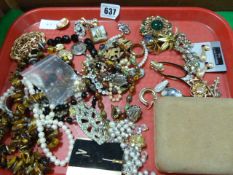 Tray containing Large Assortment of Costume Jewellery including Necklaces - Clip on Earrings etc