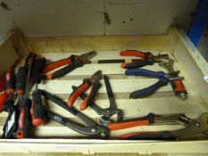 Box Containing 16 Assorted Hand Tools Including Wire Strippers - Pliers - Shifting Spanners - Tin