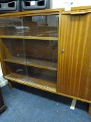 Sapele Mahogany Bookcase Enclosed by Sliding Glass Doors with Side Cupboard