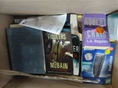 Box Containing assorted Paper Back Novels - Razor - Light Bulbs etc