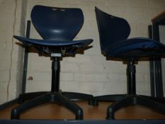 6 Swivel Chairs with Blue Plastic Moulded Seats