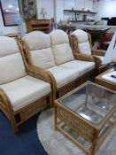Cane 4 Piece Conservatory Suite comprising of 2 Seat Settee - 2 Matching Easy Chairs & Table