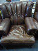 Chestnut Leather Fire Side Wing Back Chair on Ball & Claw Feet